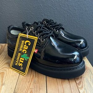 Cactus footwear 401 black patent leather oil resistant work boots